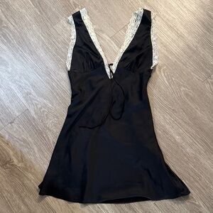 Little Black Dress Satin Cream Lace Details